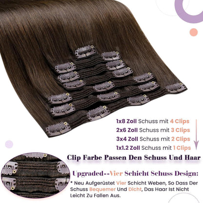 Echthaar Clip-In Extensions Dunkelbraun 45cm