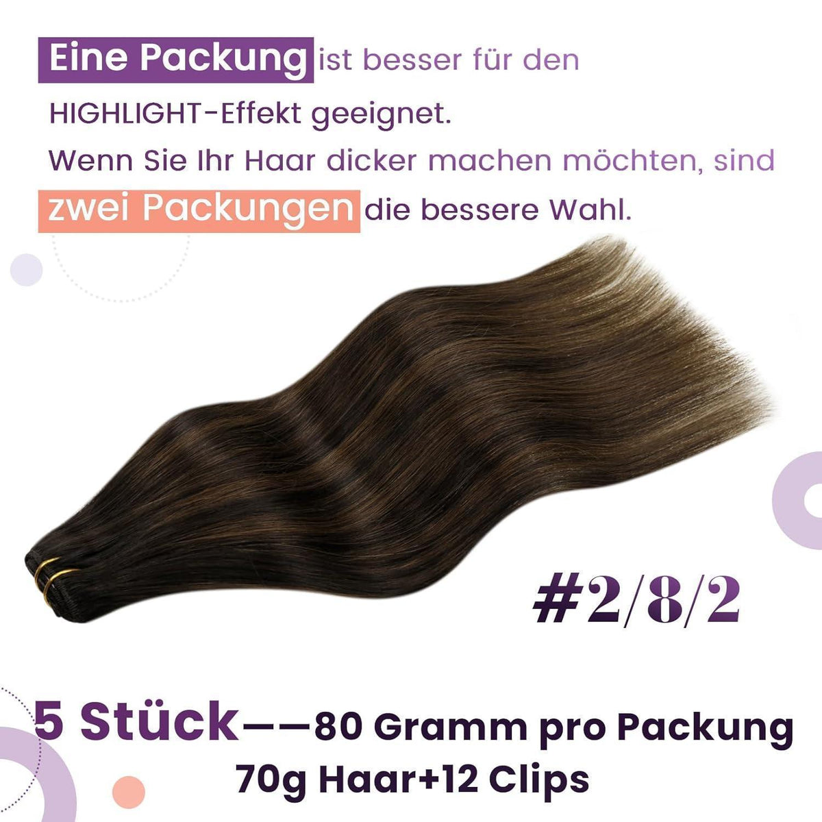 Echthaar Clip-In Haarverlängerung Braun Ombre 40cm