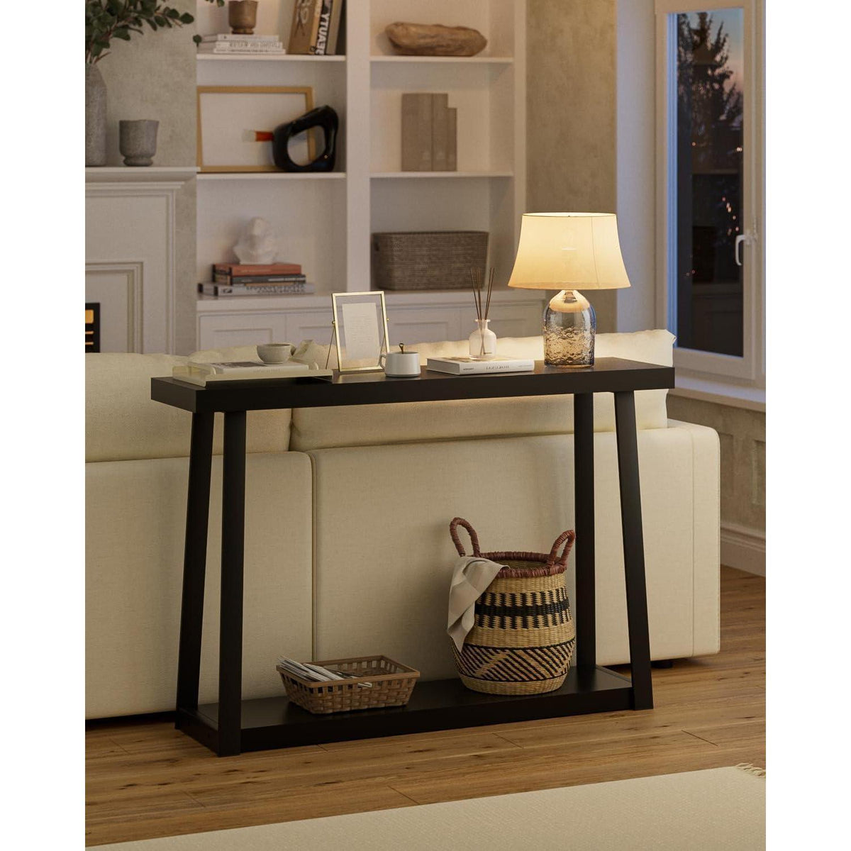 Konsolentisch Holz Schwarz – 2-Stufig mit Stauraum