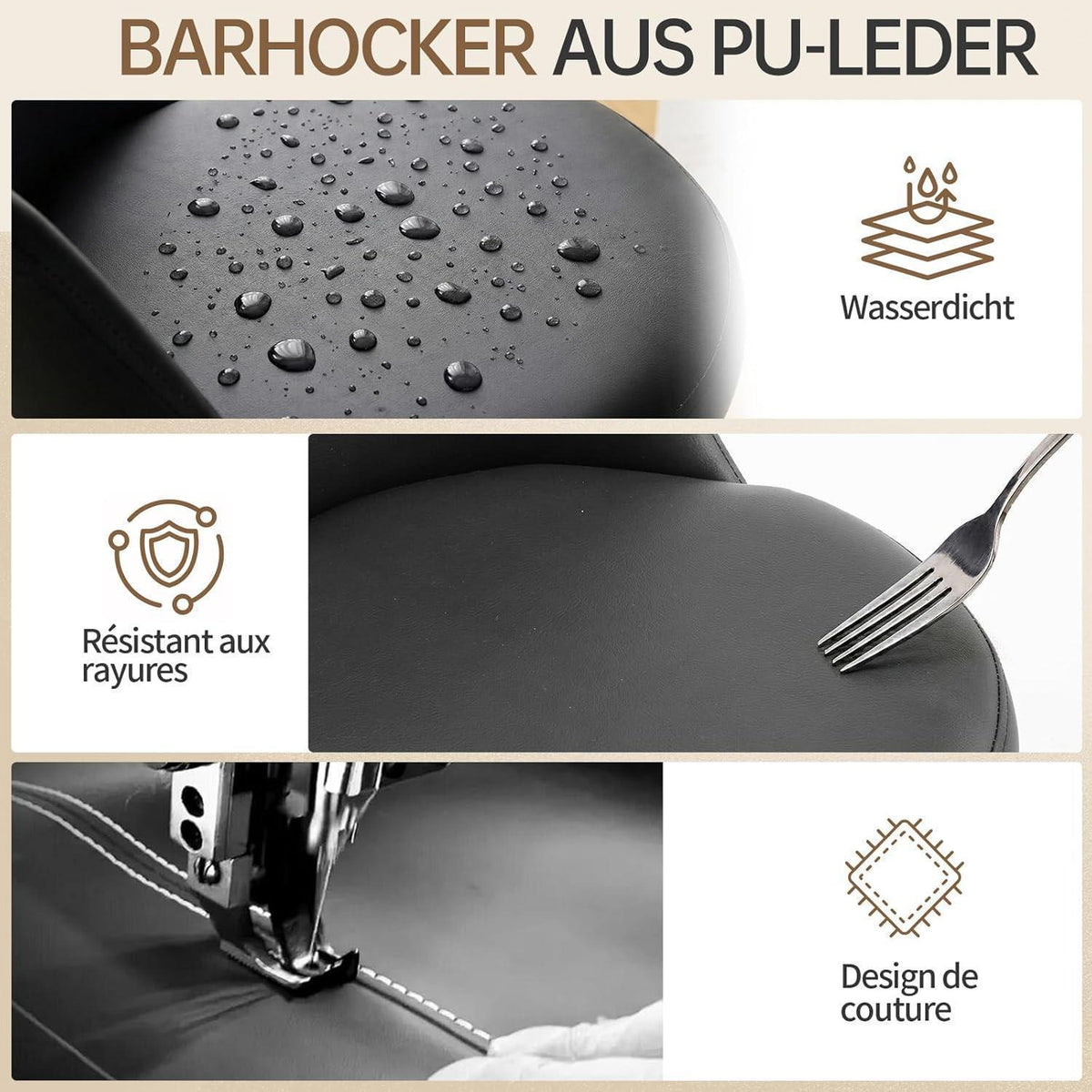 Barhocker Set 2er – Höhenverstellbar, Schwarz in Lederoptik