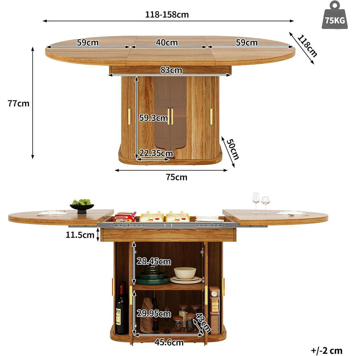 Ausziehbarer Esstisch Walnut – 118-158 cm, Platz für 6 Personen