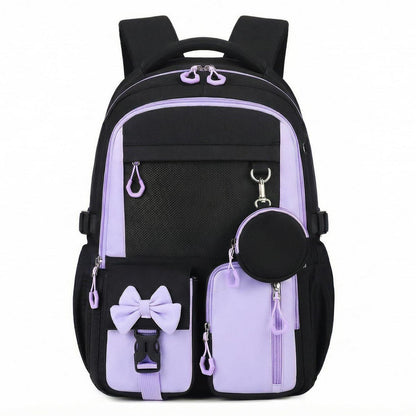 Schulrucksack Mädchen 3.-7. Klasse mit Trolley-Gurt Lila Schwarz