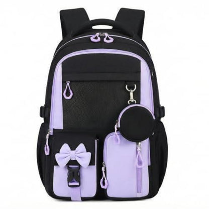 Schulrucksack Mädchen 3.-7. Klasse mit Trolley-Gurt Lila Schwarz