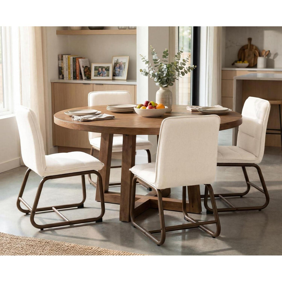 Modernes Esszimmerstuhls Set (4x) – Beige Leinen & Metallbeine