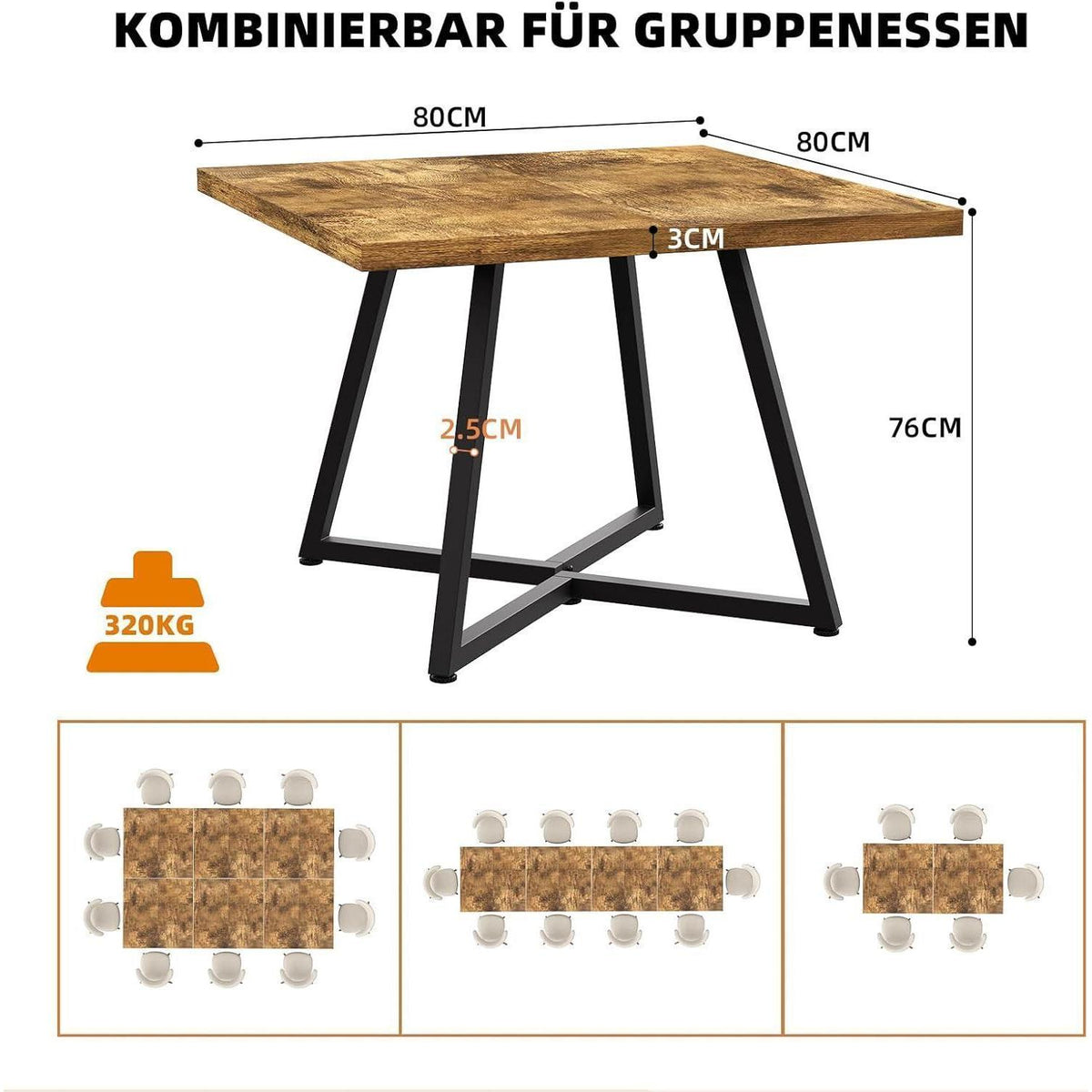 Kleiner Esstisch Holz 80x80 – Quadratischer Küchentisch für 4 Personen