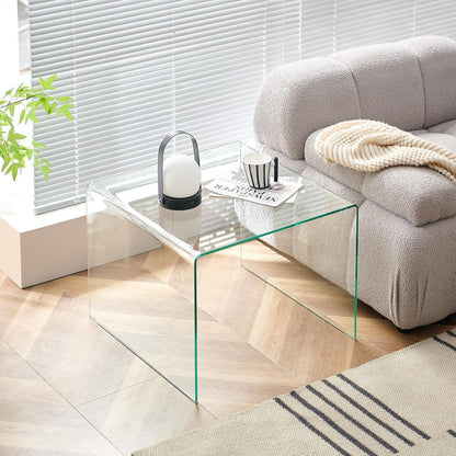 Moderner Glastisch U-Form – Beistelltisch für Sofa & Bett