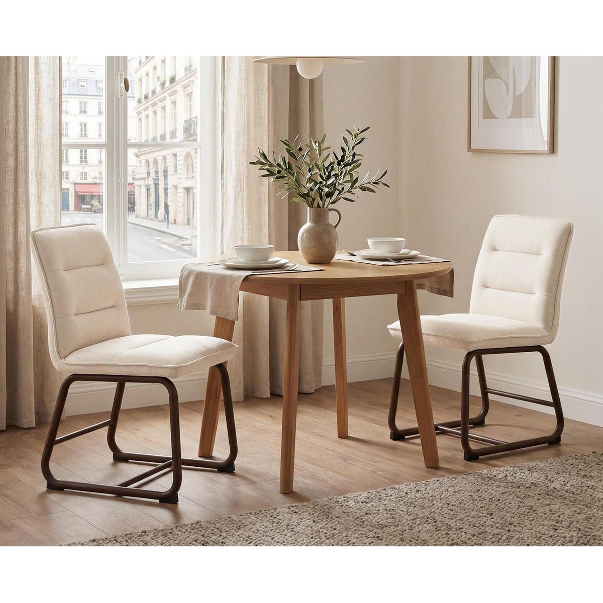 Moderner Esszimmerstuhl 2er Set mit Leinenbezug, Beige