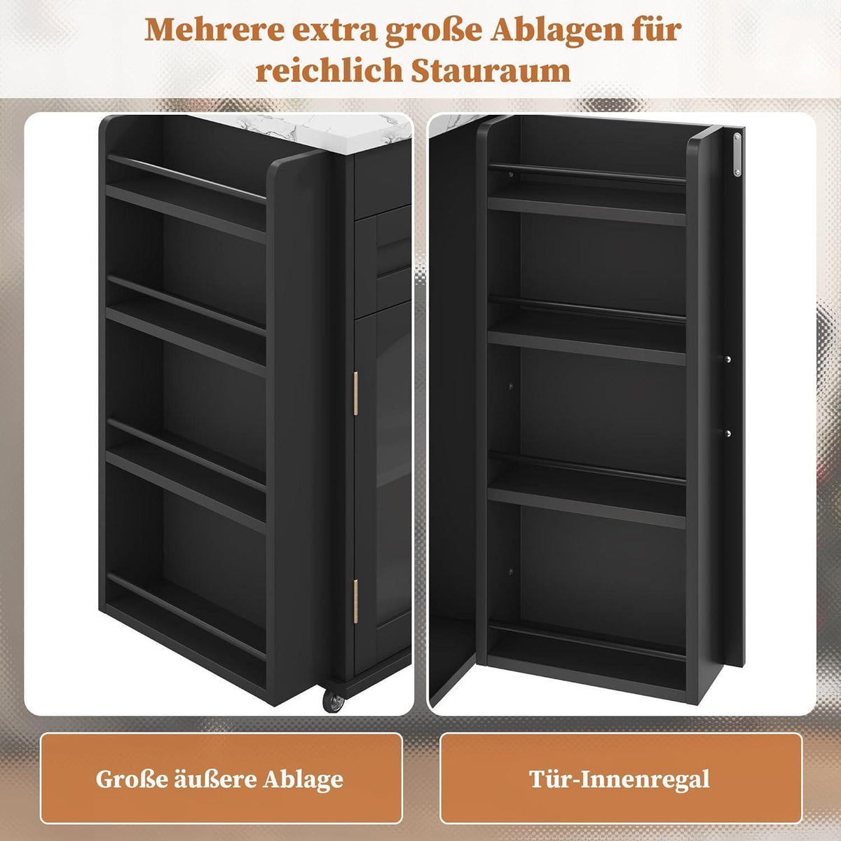 Küchenwagen mit Klappplatte & Glastüren – Schwarz