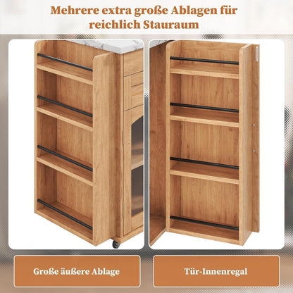 Küchenwagen mit Klappplatte & Glastüren – Mobile Kücheninsel Natural
