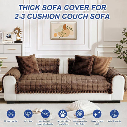 Dicker Sofaüberzug Cord Dunkelbraun 90x180cm - Rutschfest