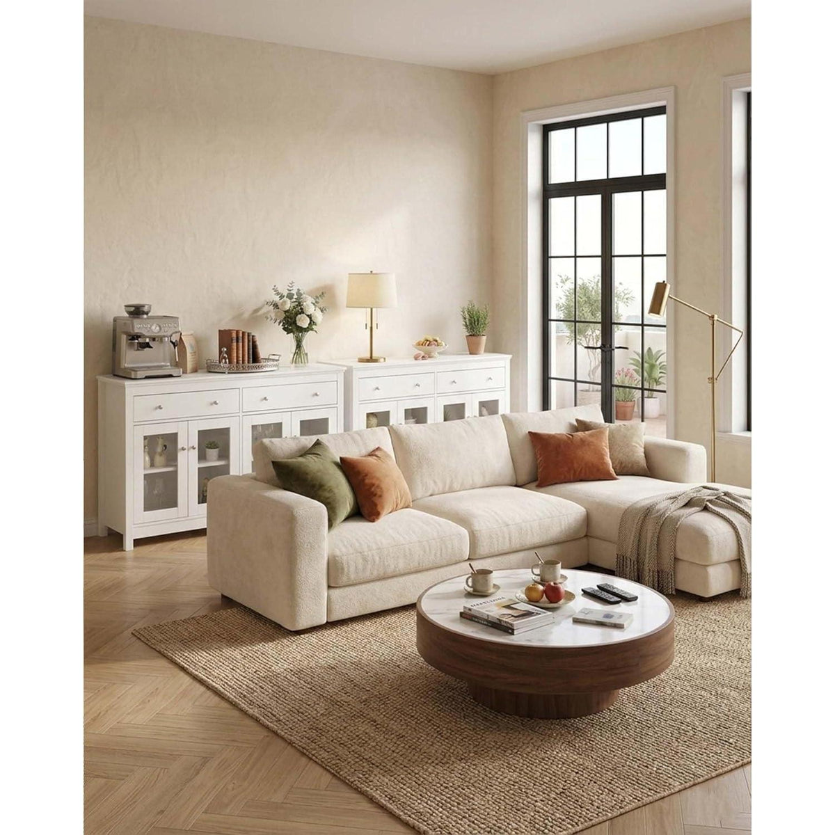 Modernes Sideboard Set Weiß mit Glastüren & Schubladen