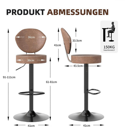 Höhenverstellbarer Barhocker mit Rückenlehne – 4er Set Braun