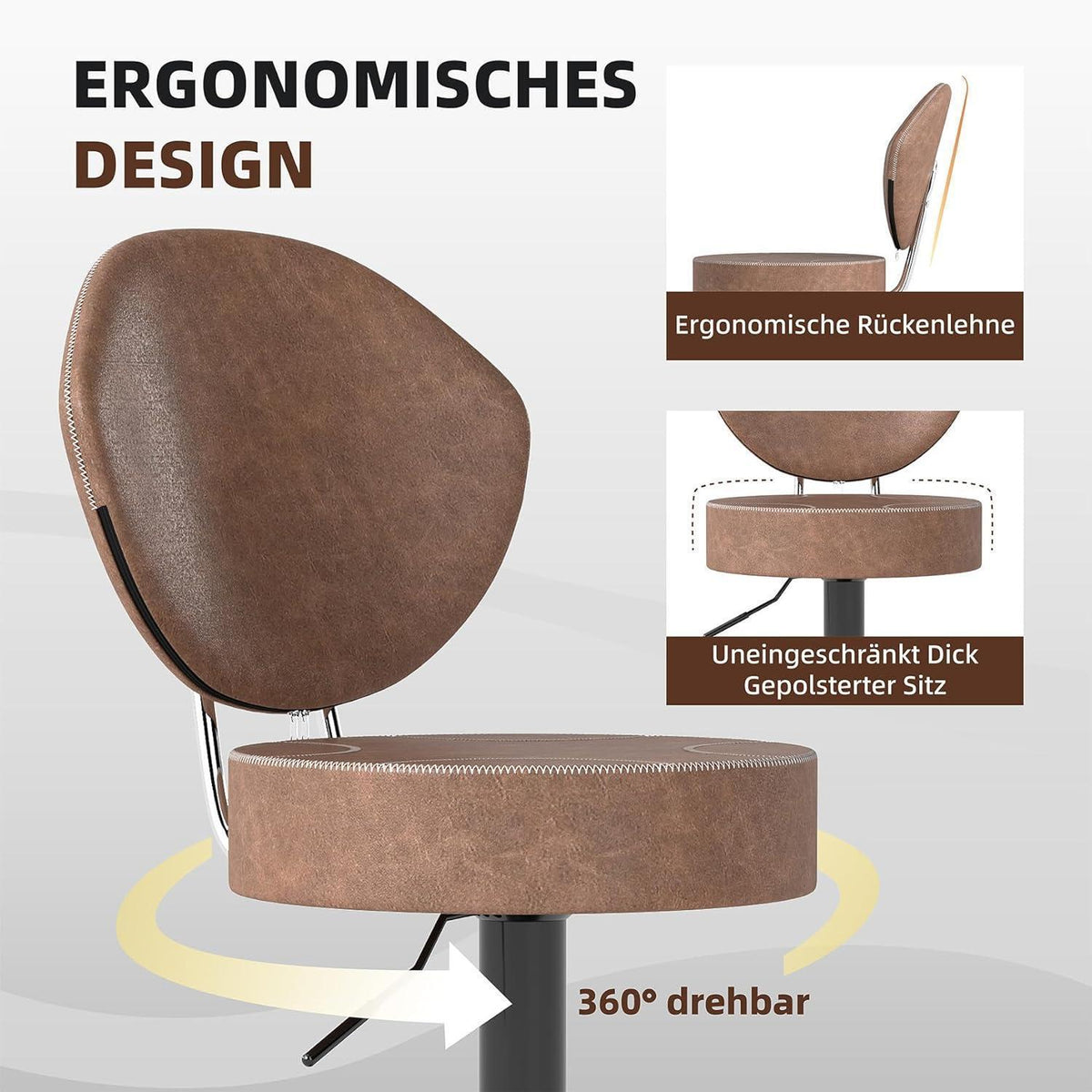 Höhenverstellbarer Barhocker mit Rückenlehne – 4er Set Braun