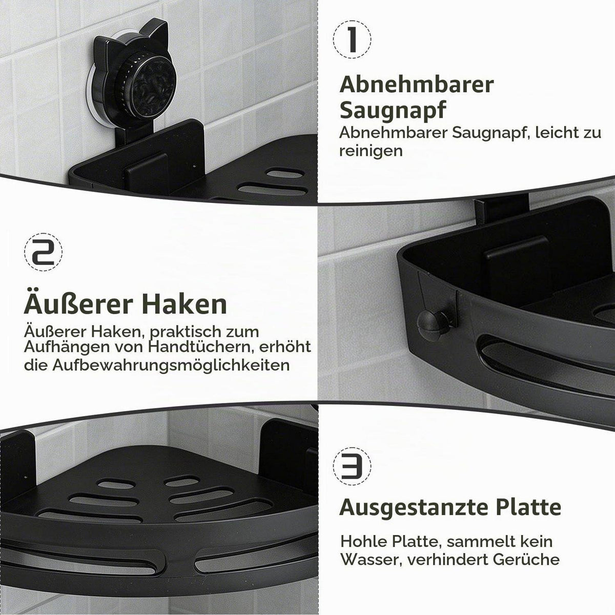 Duschablage Eckregal ohne Bohren – 2er Set Schwarz