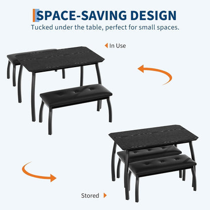 Esszimmer Set mit Banken | Küchentisch Holz 110x70x76 cm Schwarz