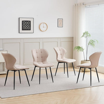 Modernes Esszimmer-Set: Tisch (140x80cm) + 4 Khaki Leinenstühle