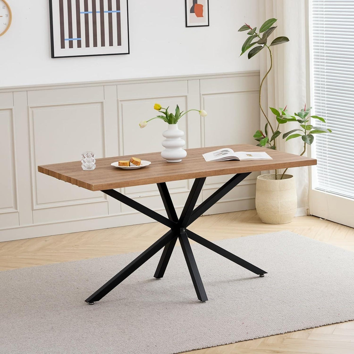 Modernes Esszimmer-Set: Dunkler Holztisch (140x80cm) + 4 Khaki Stühle