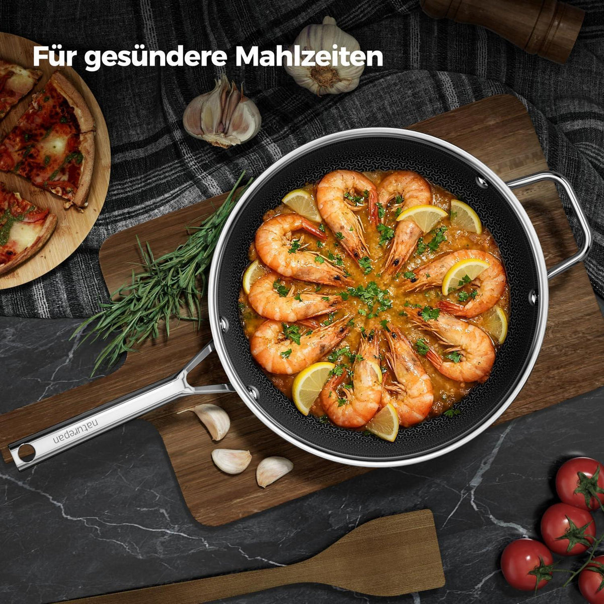 28cm Wokpfanne mit Deckel | Antihaft Wabenstruktur & Keramikbeschichtung