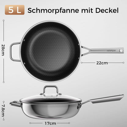 28cm Wokpfanne mit Deckel | Antihaft Wabenstruktur & Keramikbeschichtung