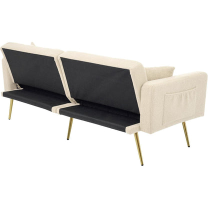 Schlafsofa mit verstellbarer Rückenlehne & goldenen Beinen (Beige)