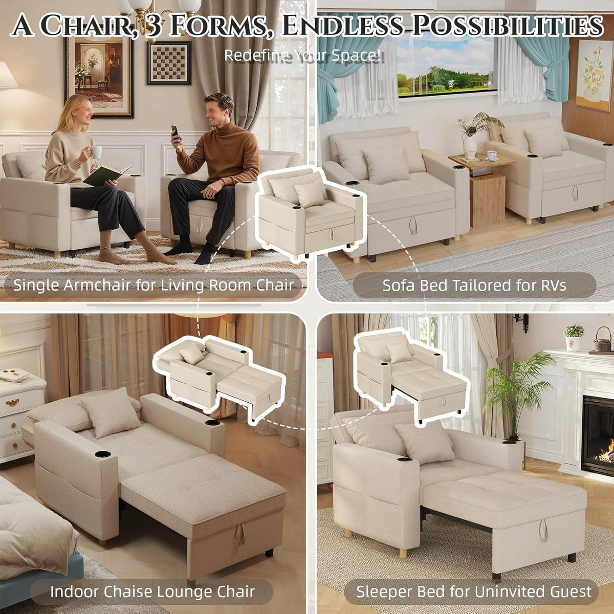 Extrabreites Schlafsofa 97cm mit Bettkasten & Verstelllehne