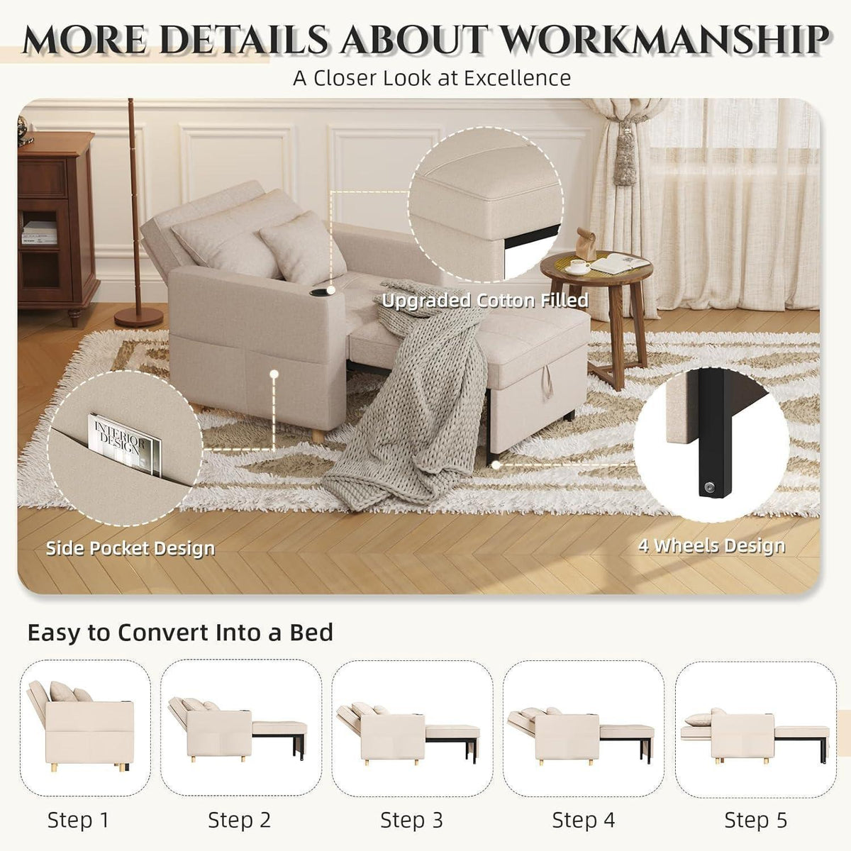 Extrabreites Schlafsofa 97cm mit Bettkasten & Verstelllehne