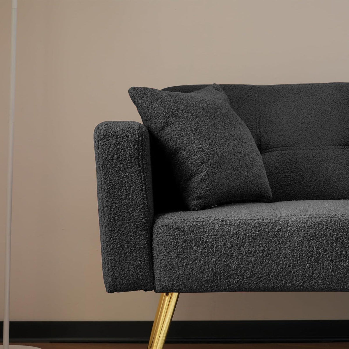 Schlafsofa mit verstellbarer Rückenlehne & goldenen Beinen (Grau)