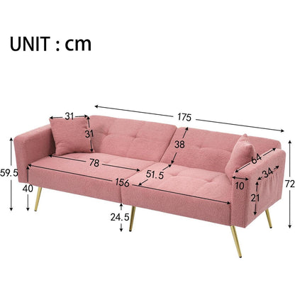 Rosa Schlafsofa mit verstellbarer Rückenlehne & goldenen Beinen