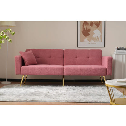 Rosa Schlafsofa mit verstellbarer Rückenlehne & goldenen Beinen