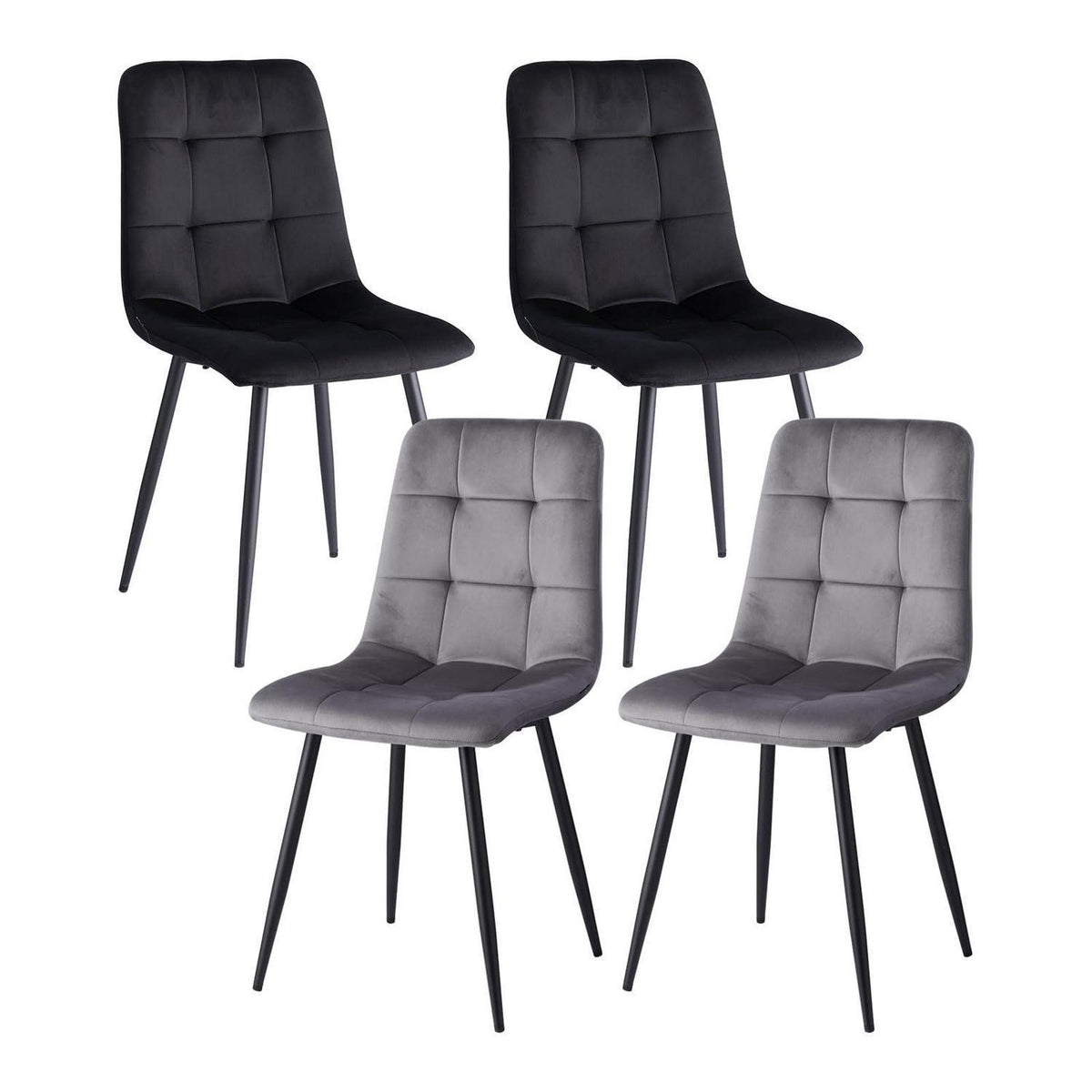 Moderner Esszimmerstuhl Set 4er-Pack, Samt & Schwarz