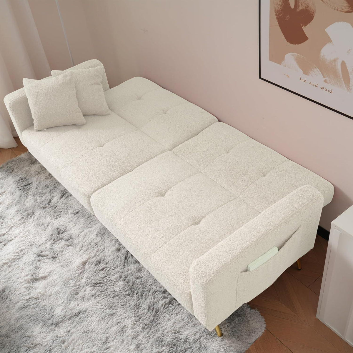 Schlafsofa mit verstellbarer Rückenlehne & goldenen Beinen (Weiß)