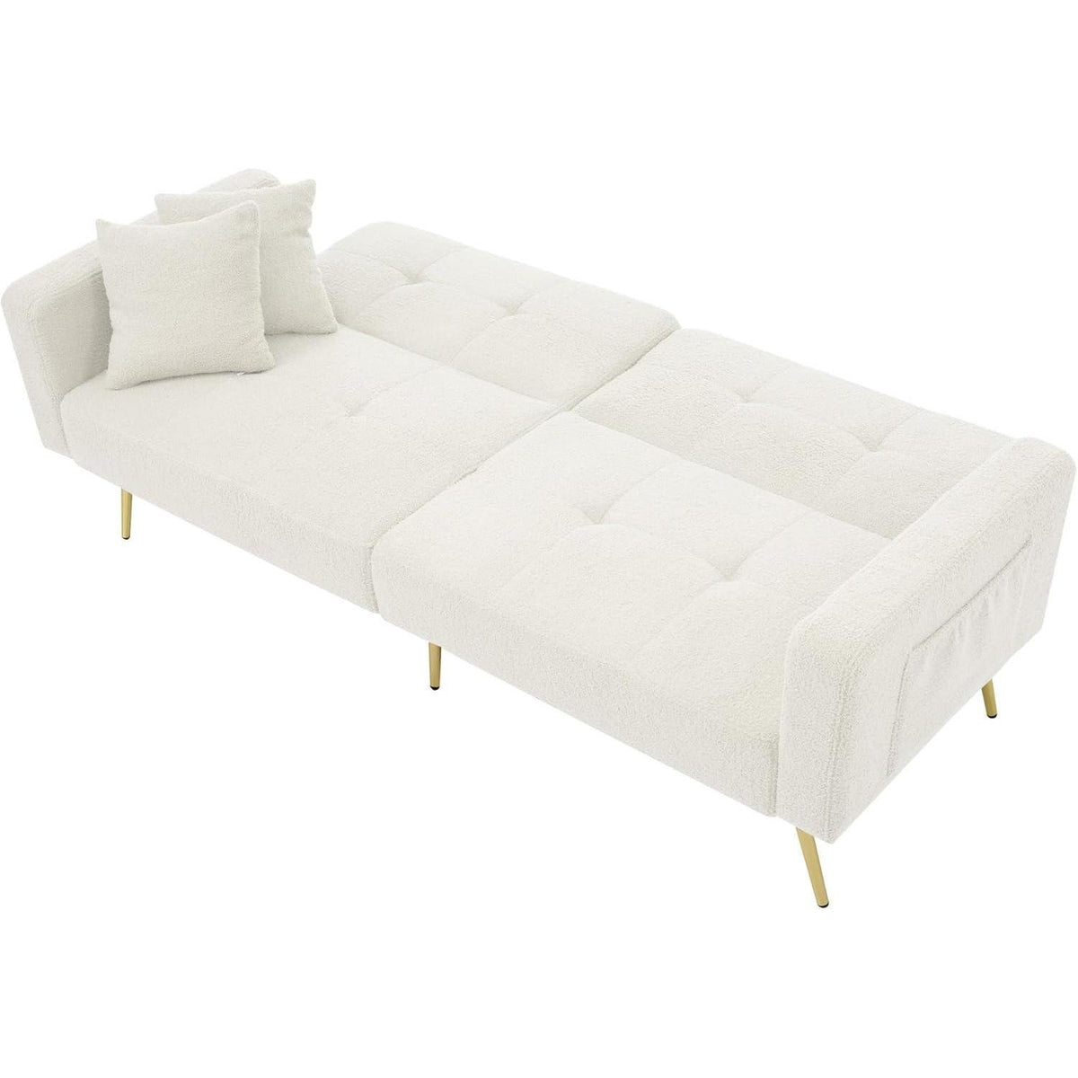 Schlafsofa mit verstellbarer Rückenlehne & goldenen Beinen (Weiß)
