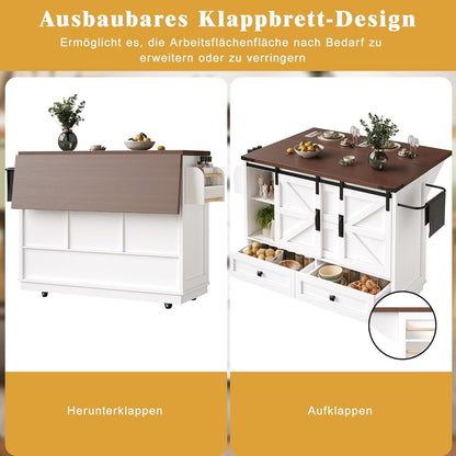 Küchenwagen mit Klappplatte & Regalen – Mobile Kücheninsel Weiß