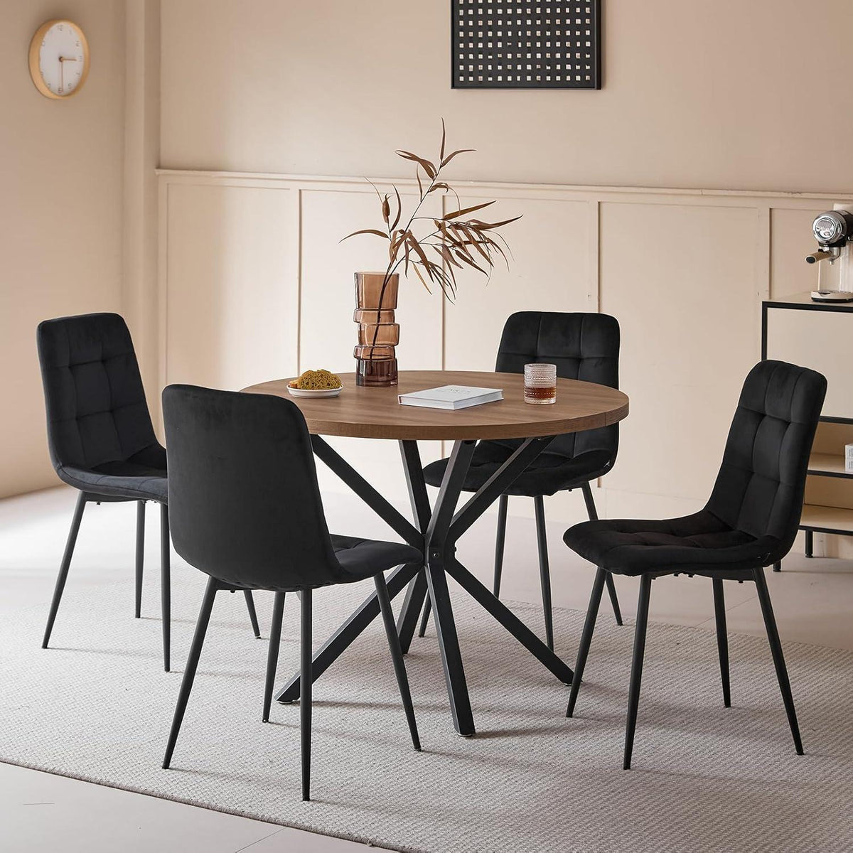 8 Esszimmerstühle Modern, Samt & Cord, Schwarz