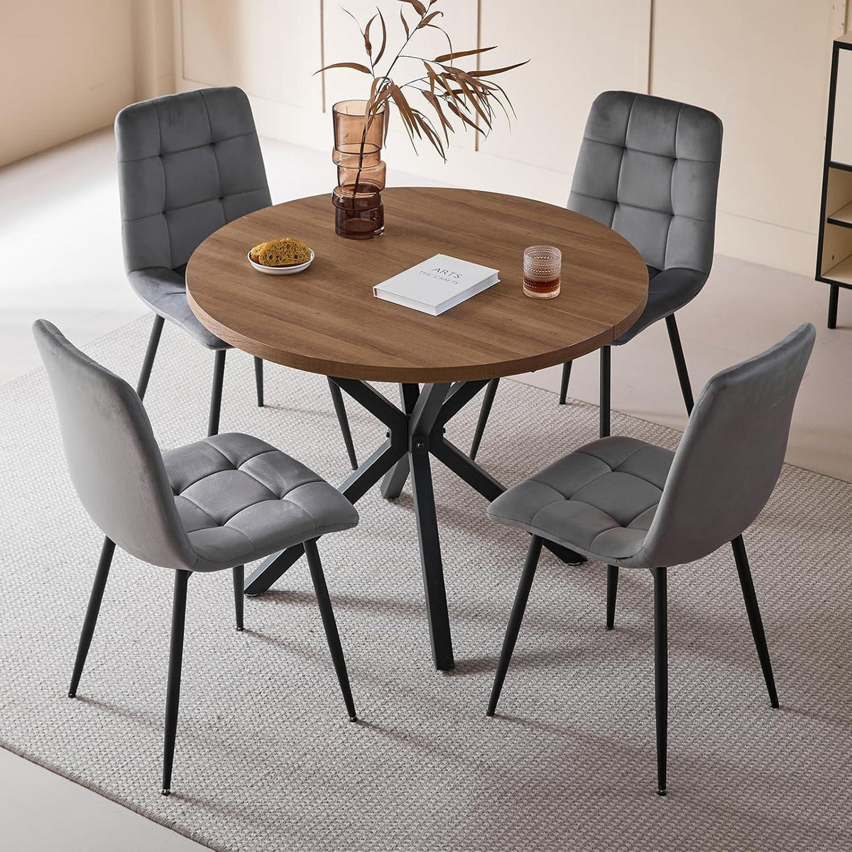 8 Esszimmerstühle Modern Grau & Schwarz, Gepolstert