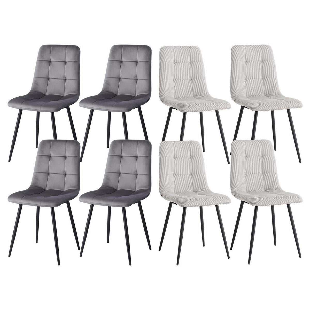 8 Esszimmerstühle Modern Grau & Hellgrau, Gepolstert