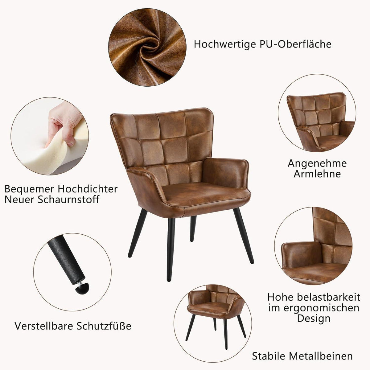 Ohrensessel Wohnzimmer Skandinavisch Braun – Bequemer Loungesessel