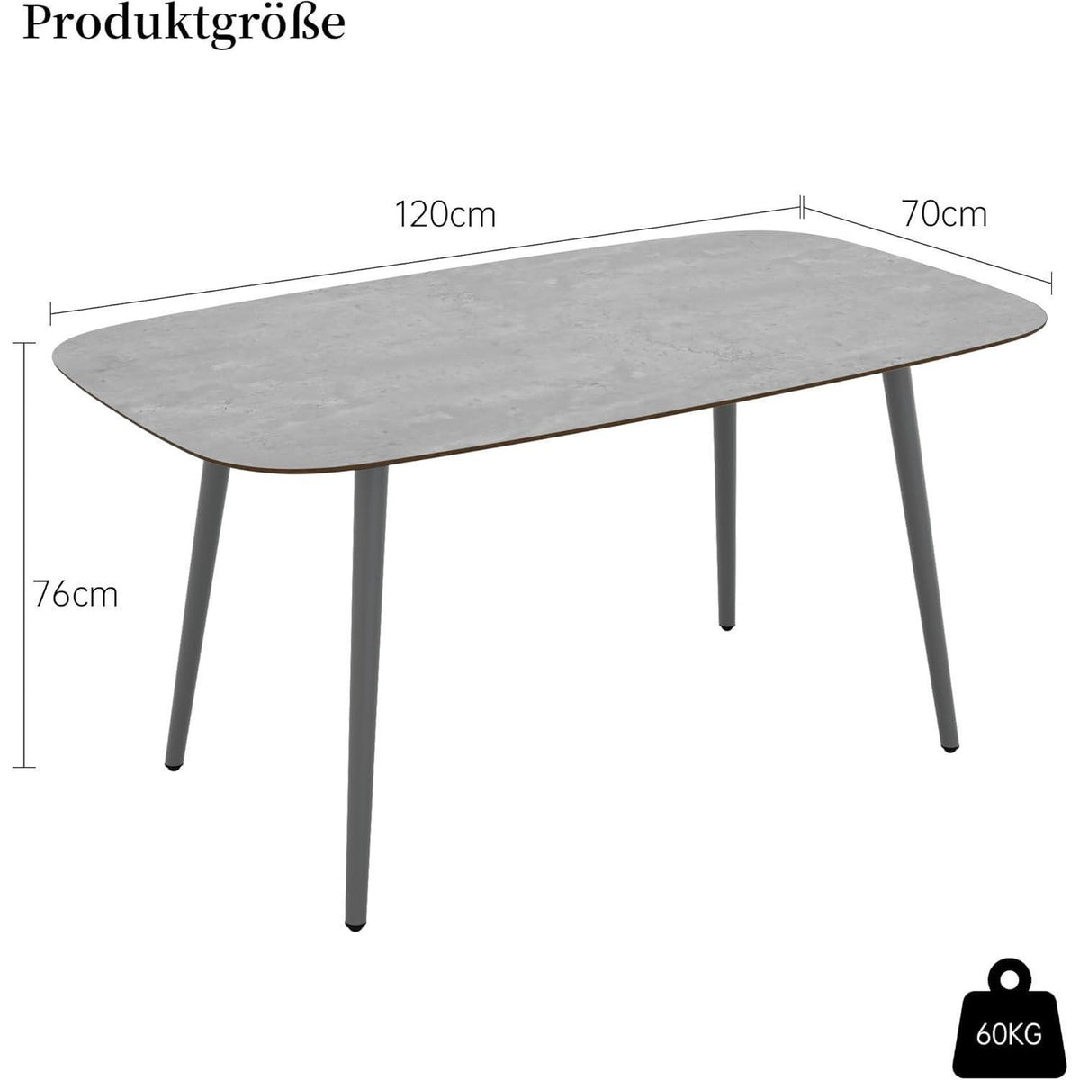 Moderner Esstisch für 4-6 Personen | 120cm Graues Holz mit Metallbeinen