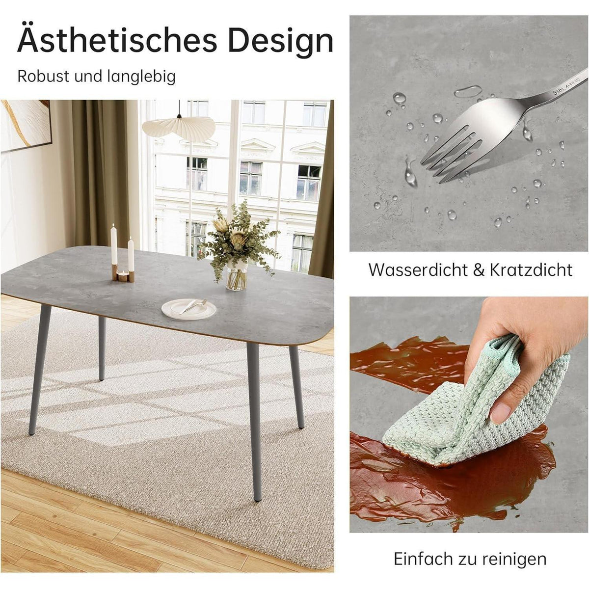Moderner Esstisch für 4-6 Personen | 120cm Graues Holz mit Metallbeinen