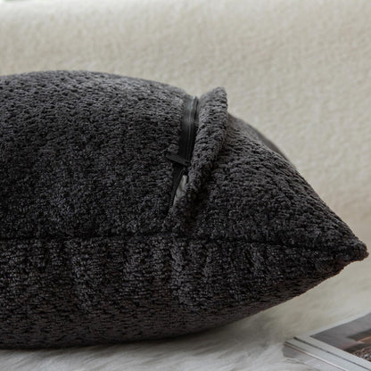2x Chenille Kissenbezug Schwarz 30x50cm - Weiche Bouclé Optik