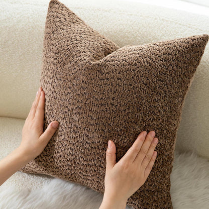 2x Chenille Kissenbezug 40x40cm Braun - Weiche Bouclé Optik