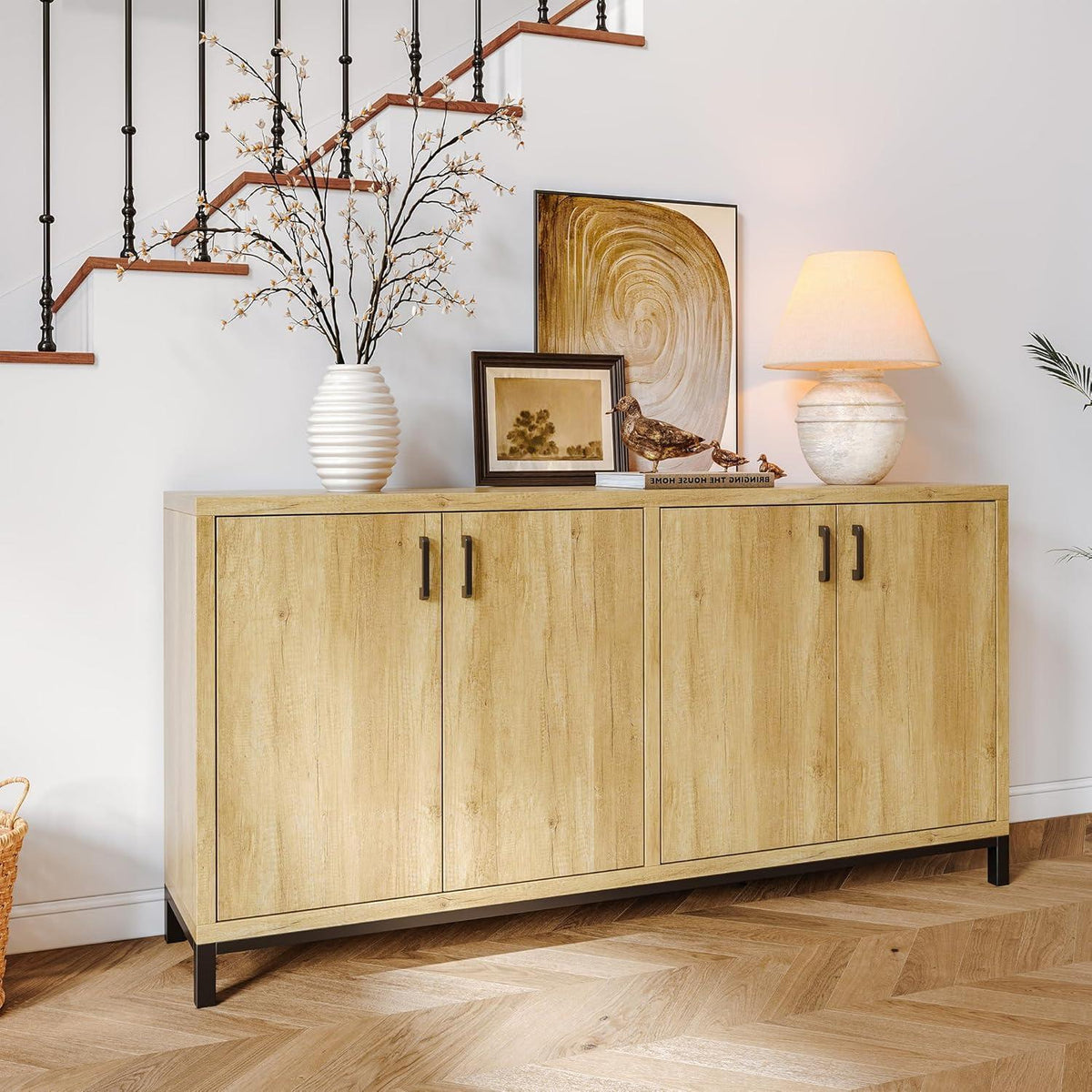 Küchenschrank mit 4 Türen & Arbeitsfläche – Buffet für Küche & Esszimmer