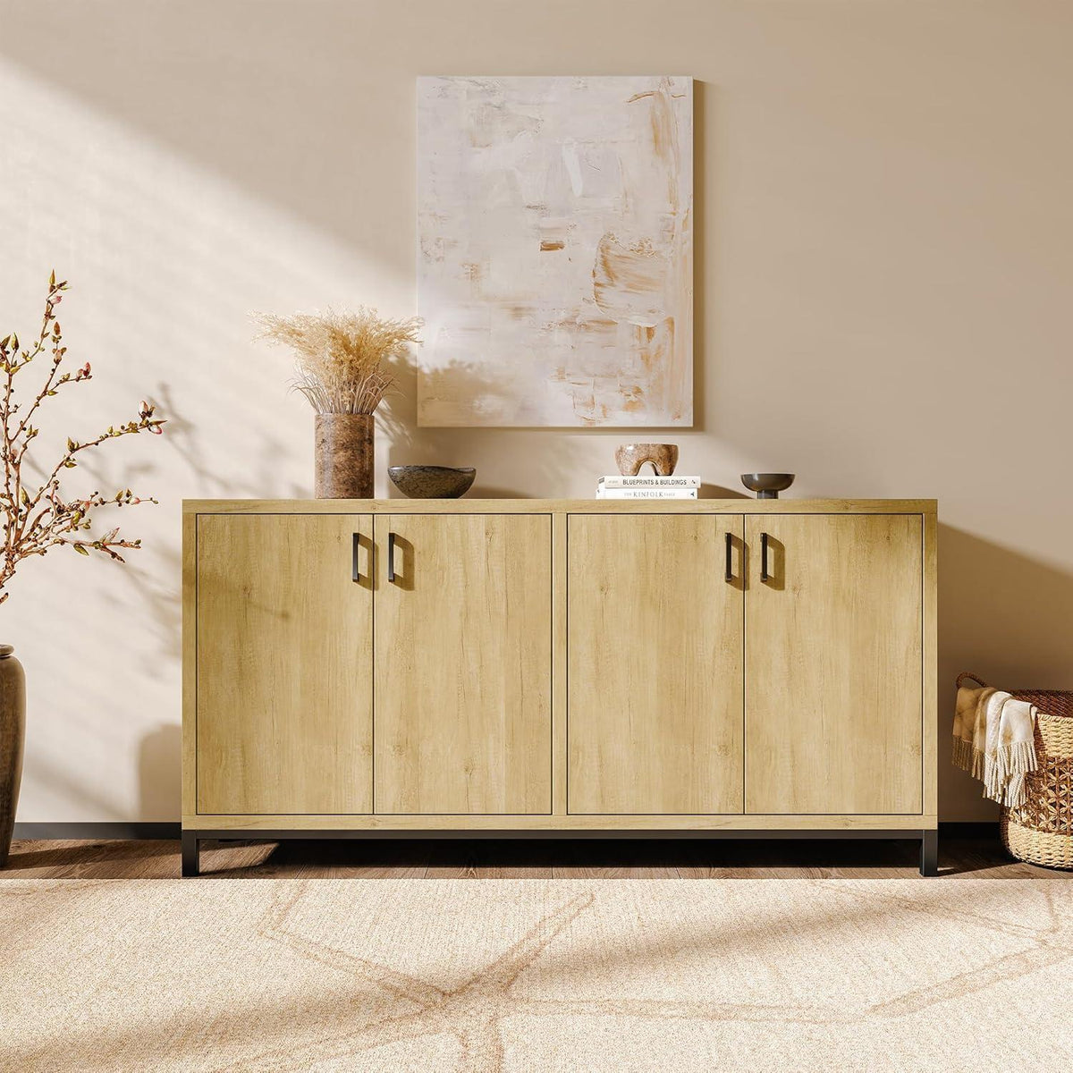 Küchenschrank mit 4 Türen & Arbeitsfläche – Buffet für Küche & Esszimmer