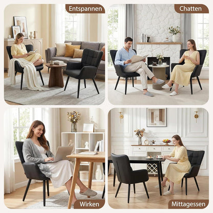 Ohrensessel Wohnzimmer Skandinavisch Schwarz in Lederoptik