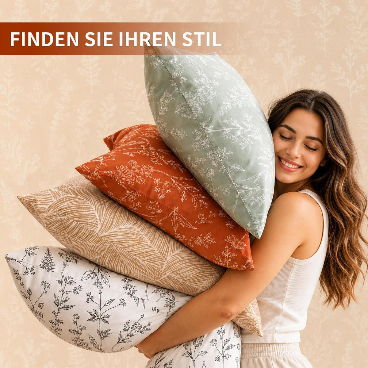 Mikrofaser Bettwäsche Set 135x200 cm Beige Blätter-hellbraun