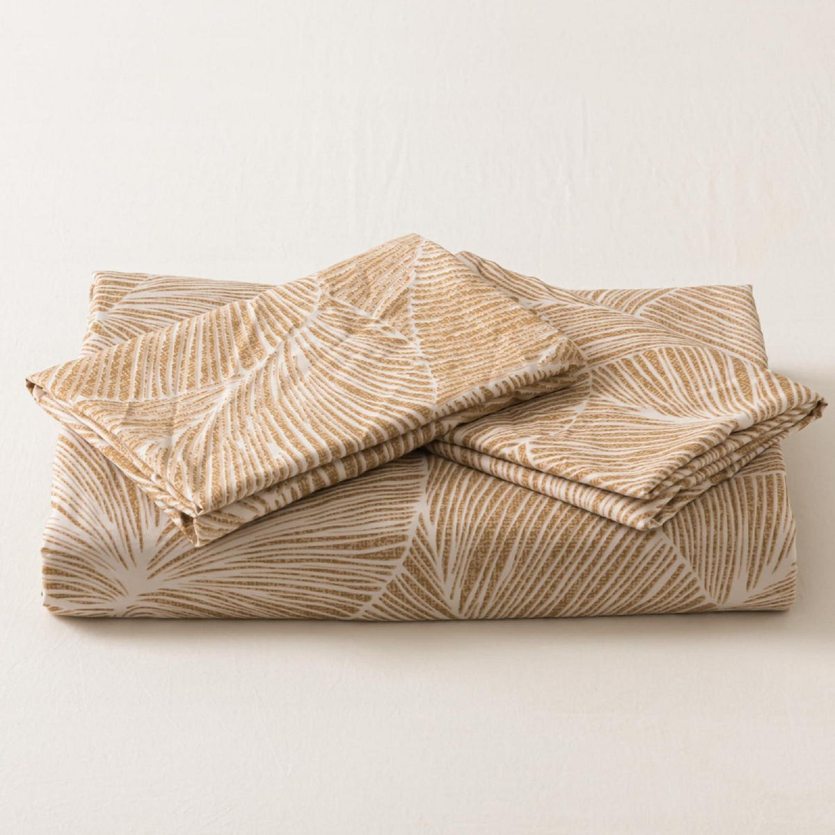 Mikrofaser Bettwäsche Set 135x200 cm Beige Blätter-hellbraun