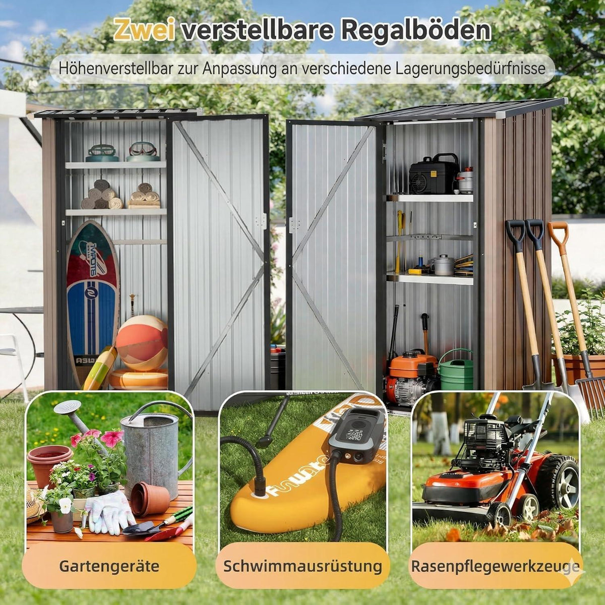 Kleiner Geräte-Schuppen mit 2 Regalböden – Braun