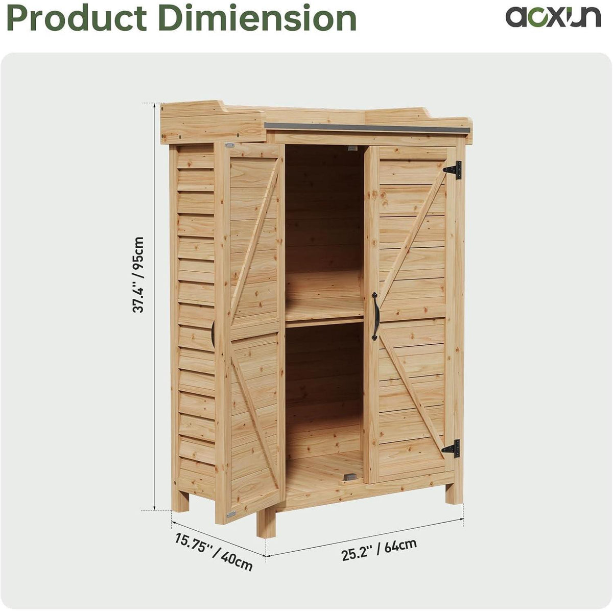 Holz Gartenschrank mit Doppeltür und Regal