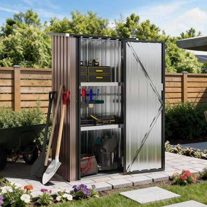 Metall Gerätehaus mit Regalböden – Braun, 88x54x164cm