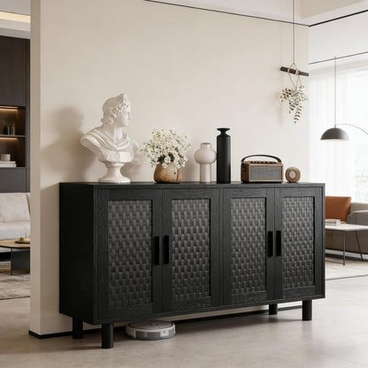 Retro Sideboard mit Rattan – 140x40x80cm, verstellbare Böden